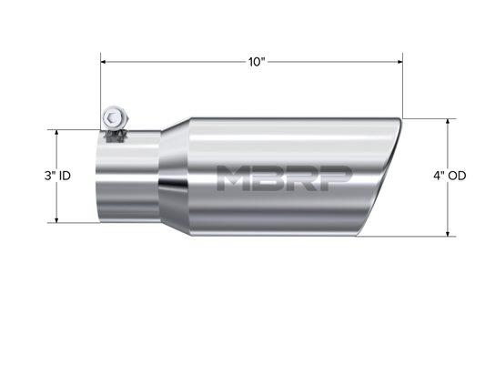 Tip. 4in OD. 3in Inlet. 10in Length. Rolled End. T304 by MBRP Exhaust