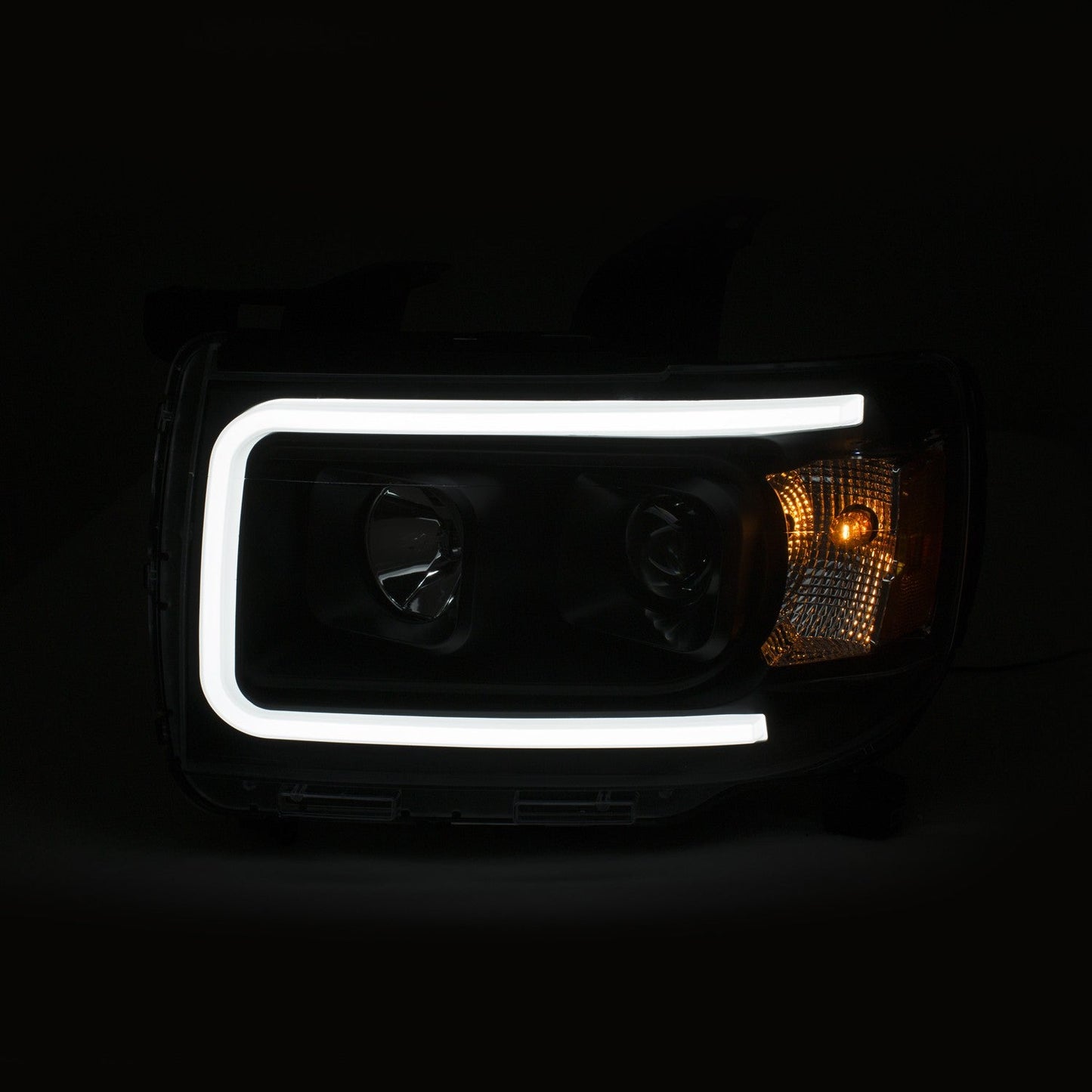 Projector Headlights w/ Plank Style Design Black w/ Amber by ANZO USA