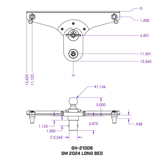 GoosePuck 5" offset puck mount for GM Long Bed 25K Towing W/ EXT ball assembly by GEN-Y Hitch