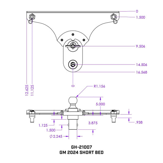 GoosePuck 5" offset puck mount for GM Short Bed 25K Towing W EXT ball assembly by GEN-Y Hitch