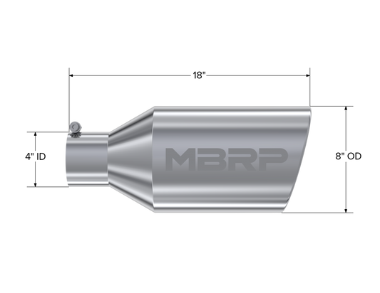 Tip. 8in. O.D.. Rolled End. 4in. inlet 18in. in length. T304 Stainless Steel. by MBRP Exhaust