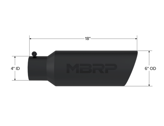 Tip. 6in. O.D.. Rolled end. 4in. inlet 18in. in length. Black Coated. by MBRP Exhaust