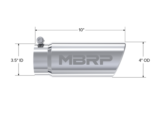 Tip. 4in. O.D. Angled Rolled End 3in. inlet 10in. length. T304 Stainless Steel.. by MBRP Exhaust