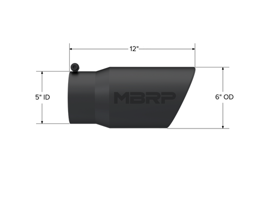 Tip. 6in. O.D. Angled Rolled End 5in. inlet 12in. length. Black Coated. by MBRP Exhaust