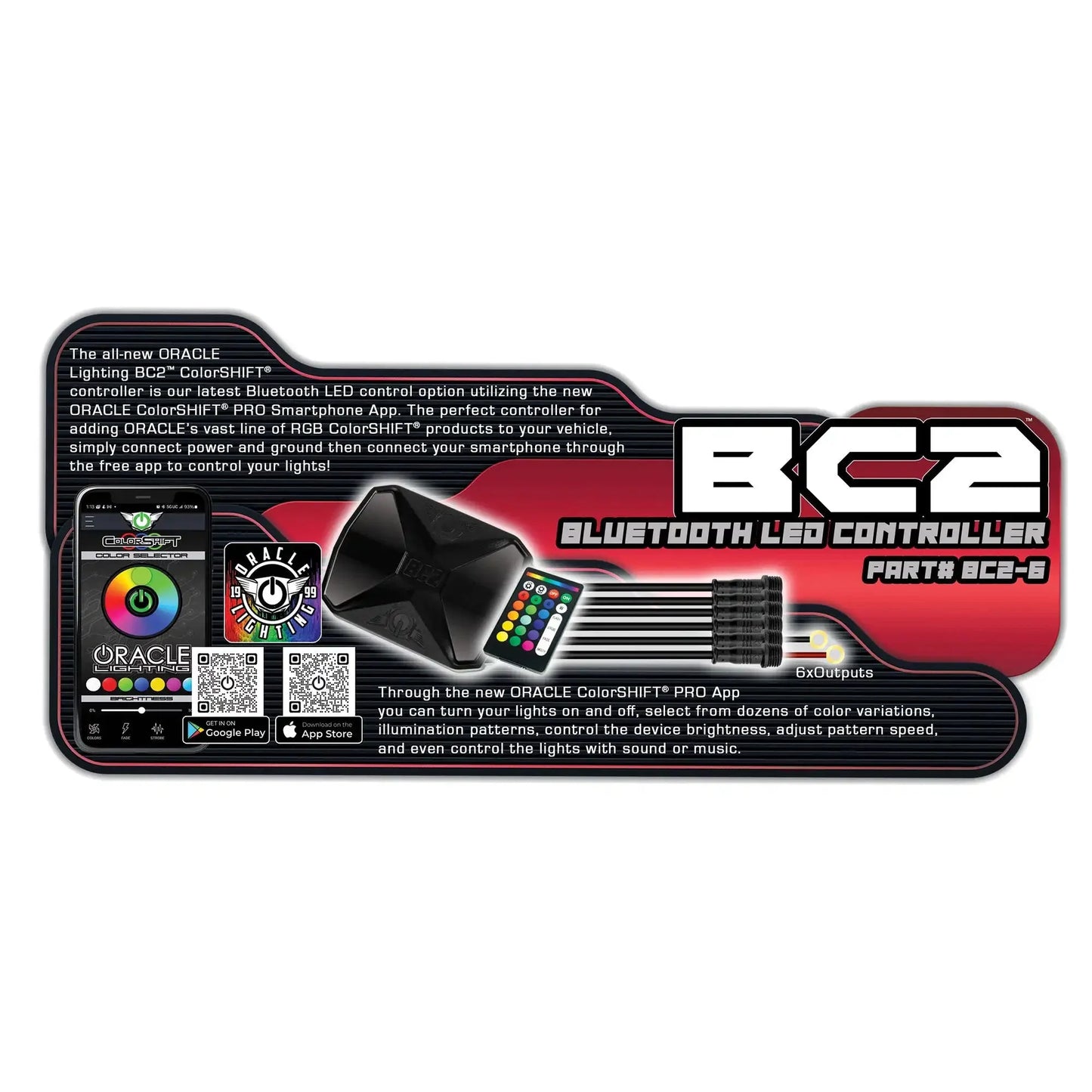 ORACLE BC2 Bluetooth ColorSHIFT RGB LED Controller - 6 Output Wireless App Control by ORACLE Lighting