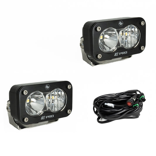 S2 Pro Black LED Light Pod Pair (Driving/Combo; Clear) by Baja Designs
