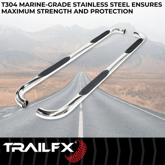 3 Inch Round Bent 60 Degree Pol Stainless Steel W/O End Caps Rocker Panel Mount by TrailFX