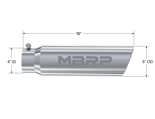 Tip. 5in. O.D.. Angled Rolled End. 4in. inlet 18in. in length. T304. by MBRP Exhaust