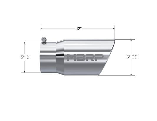 Tip. 6in. O.D. Angled Rolled End 5in. inlet 12in. length. T304 Stainless Steel. by MBRP Exhaust