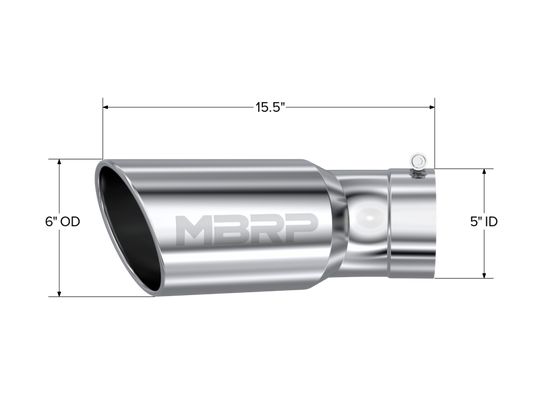 Tip. 6in OD. 5in Inlet. 15.5in Length. 30° Bend. T304 Stainless Steel. by MBRP Exhaust