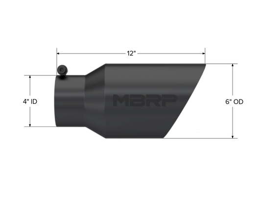 Tip. 6in. O.D. Dual Wall Angled 4in. inlet 12in. length-Black Coated. by MBRP Exhaust