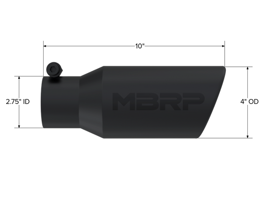 Tip. 4in. O.D. Angled Rolled End 2 3/4in. inlet 10in. length. Black. by MBRP Exhaust