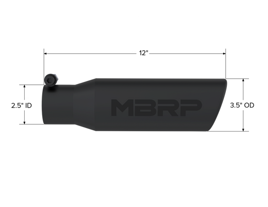Tip. 3in. O.D. Angled Rolled End 2in. inlet 12in. length-Black Coated. by MBRP Exhaust