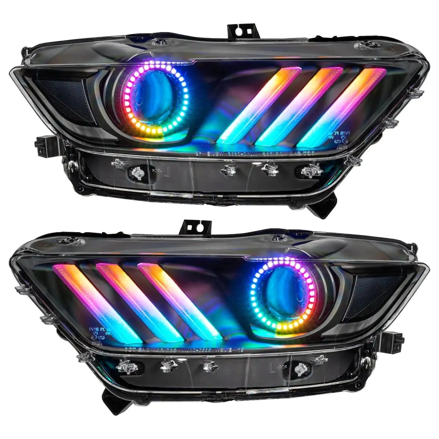 2015-2017 Ford Mustang Pre-Assembled Headlights -Dynamic ColorSHIFT RGB+A -Black Edition by ORACLE Lighting