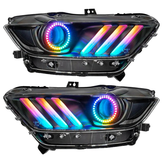 2015-2017 Ford Mustang Pre-Assembled Headlights -Dynamic ColorSHIFT RGB+A -Black Edition by ORACLE Lighting