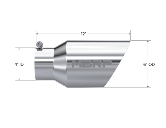Tip. 6in. O.D. Dual Wall Angled 4in. inlet 12in. length. T304 Stainless Steel. by MBRP Exhaust