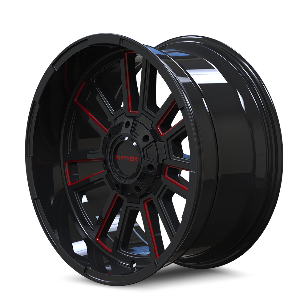 MAYHEM APOLLO 8115 GLOSS BLACK MILLED PRISM RED MILLED 20-10 8-170 -19MM 125.2MM by Mayhem