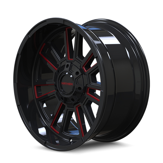 MAYHEM APOLLO 8115 GLOSS BLACK MILLED PRISM RED MILLED 20-9 8-165.1 0MM 125.2MM by Mayhem