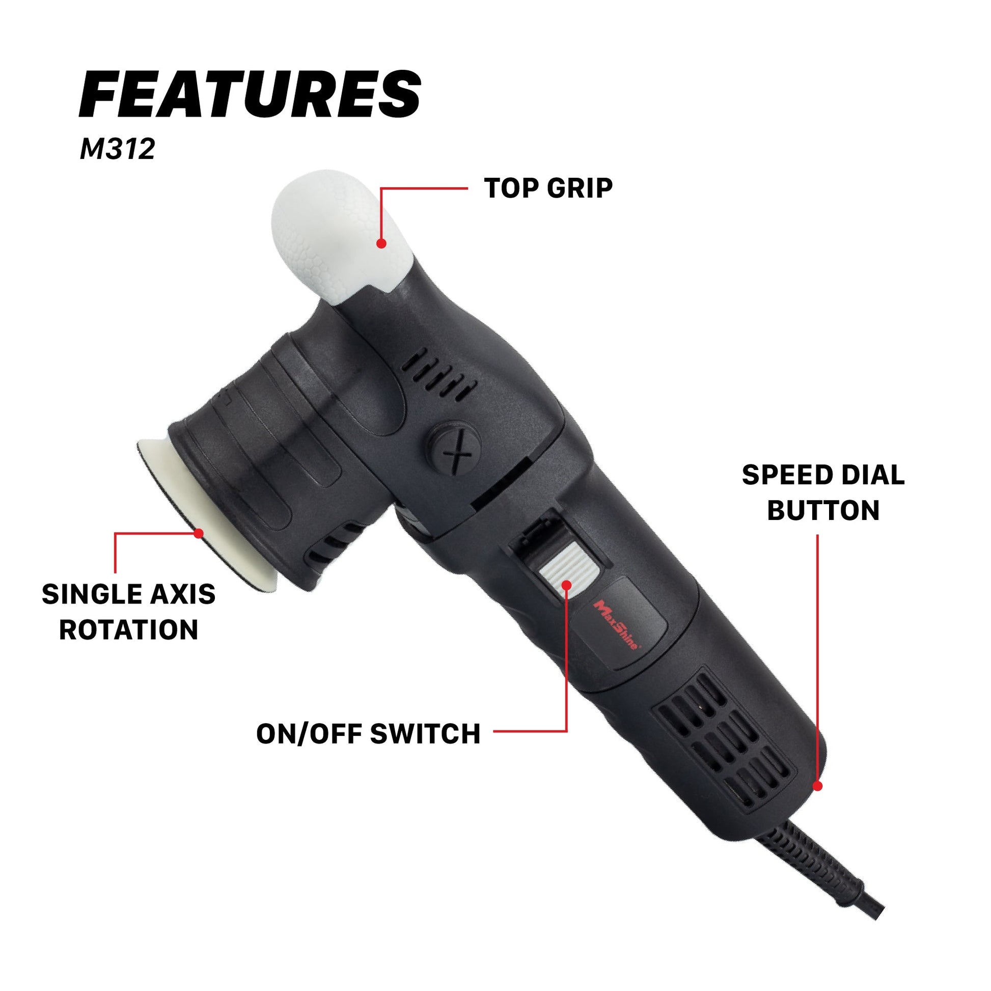 Orbital Polisher | M312 - 3in Plate, 12mm Throw, 550W by MaxshineUSA