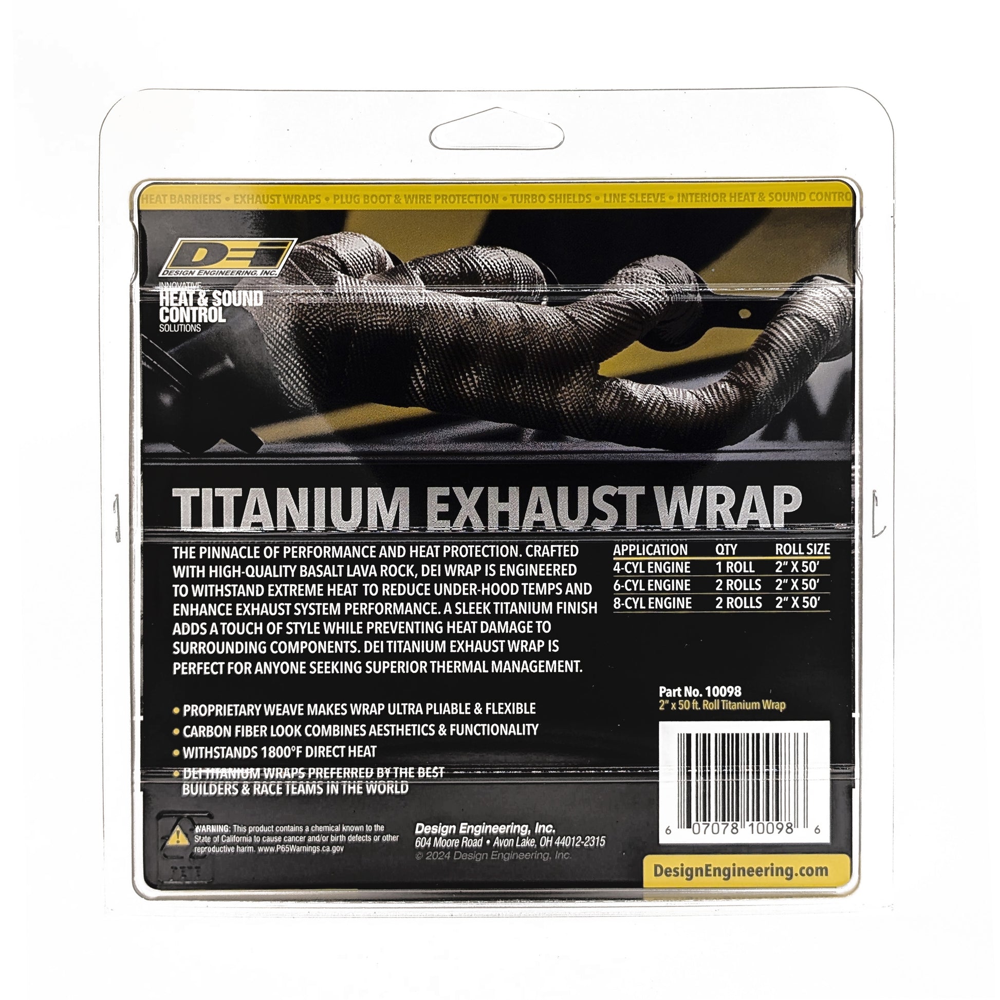 One 50 foot roll of 2 inch wide Titanium exhaust wrap. by Design Engineering