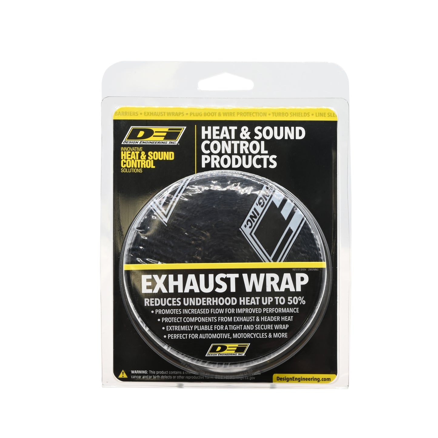 One 25 foot roll of 2 inch wide Black Glass Fiber exhaust wrap. by Design Engineering