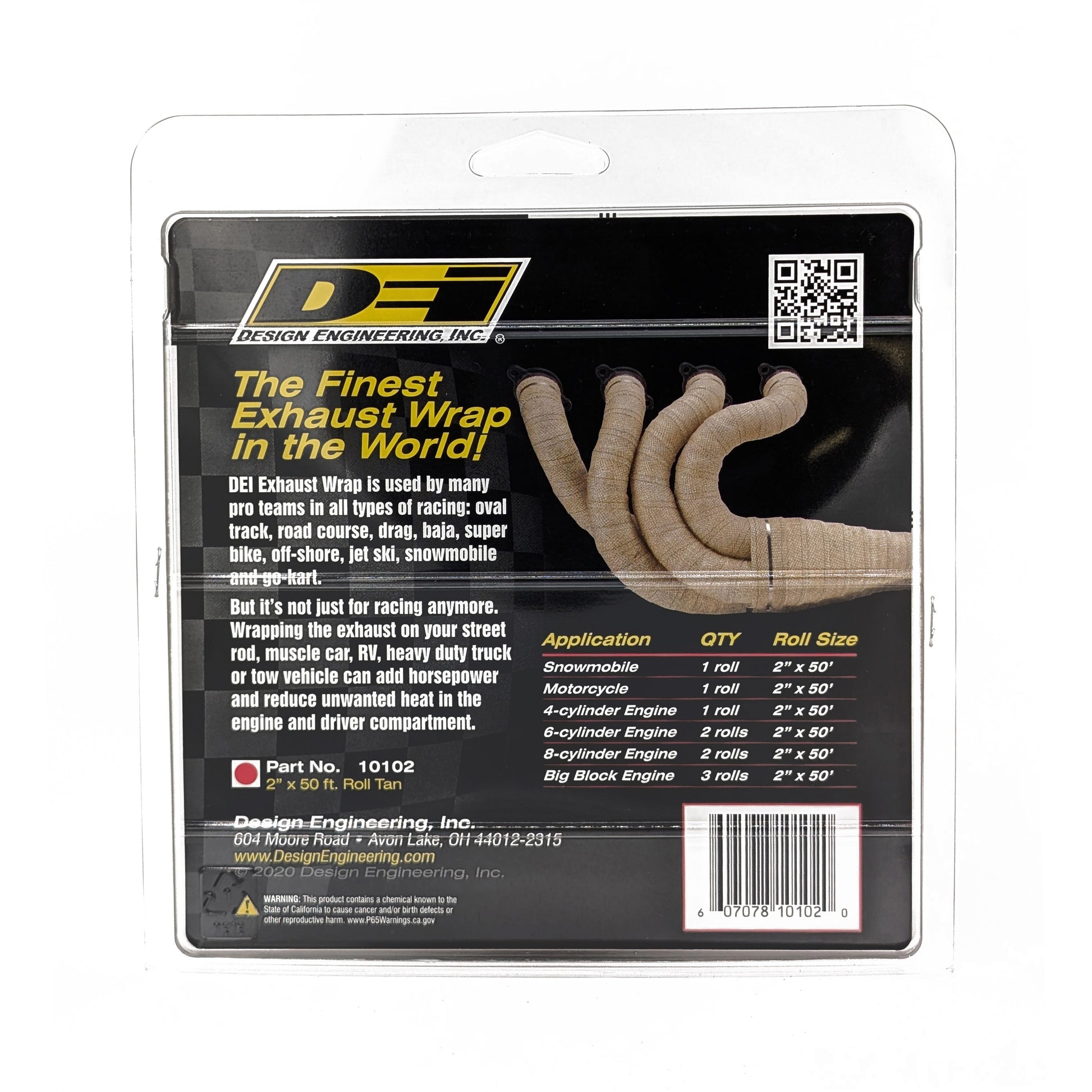 One 50 foot roll of 2 inch wide Tan Glass Fiber exhaust wrap. by Design Engineering