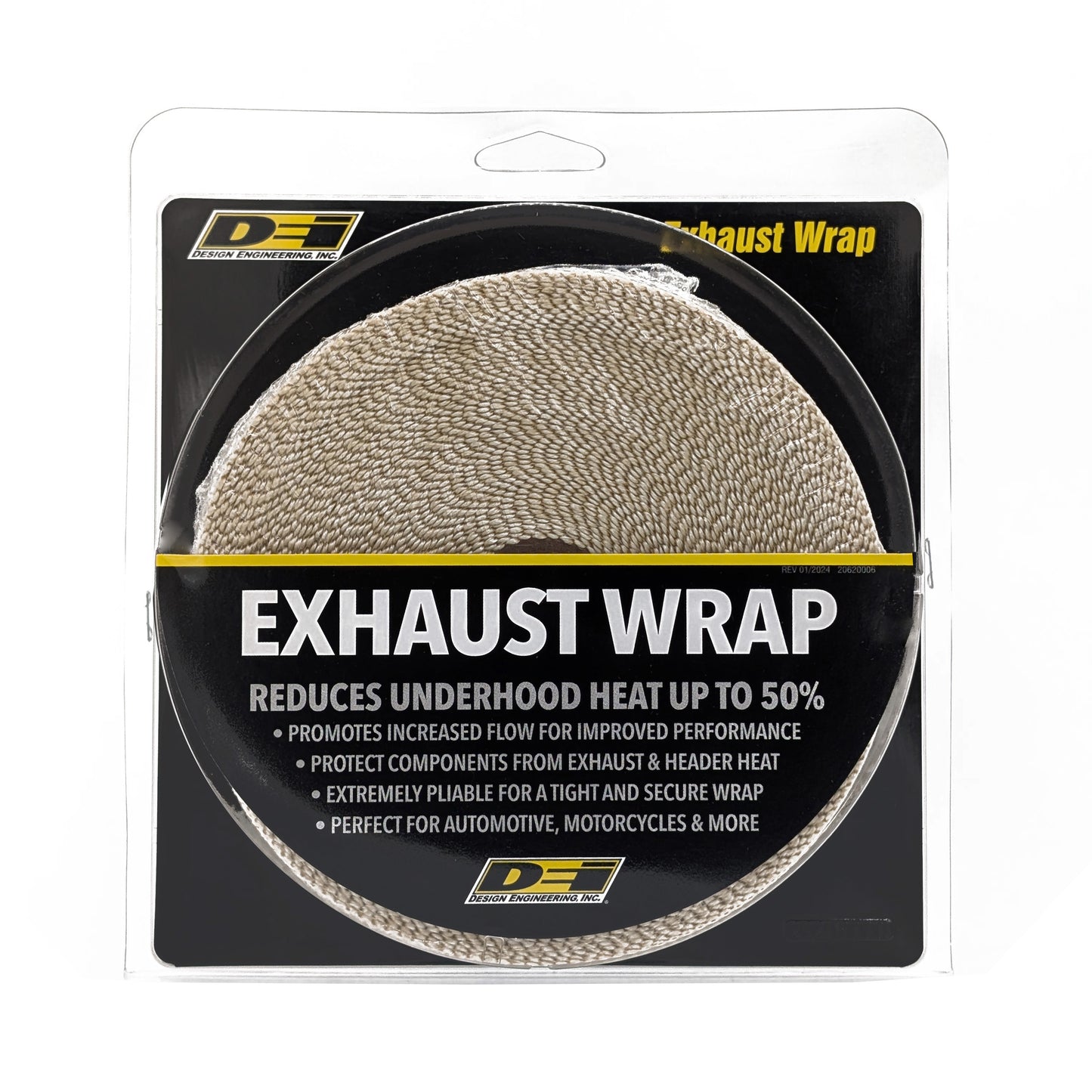 One 50 foot roll of 2 inch wide Tan Glass Fiber exhaust wrap. by Design Engineering