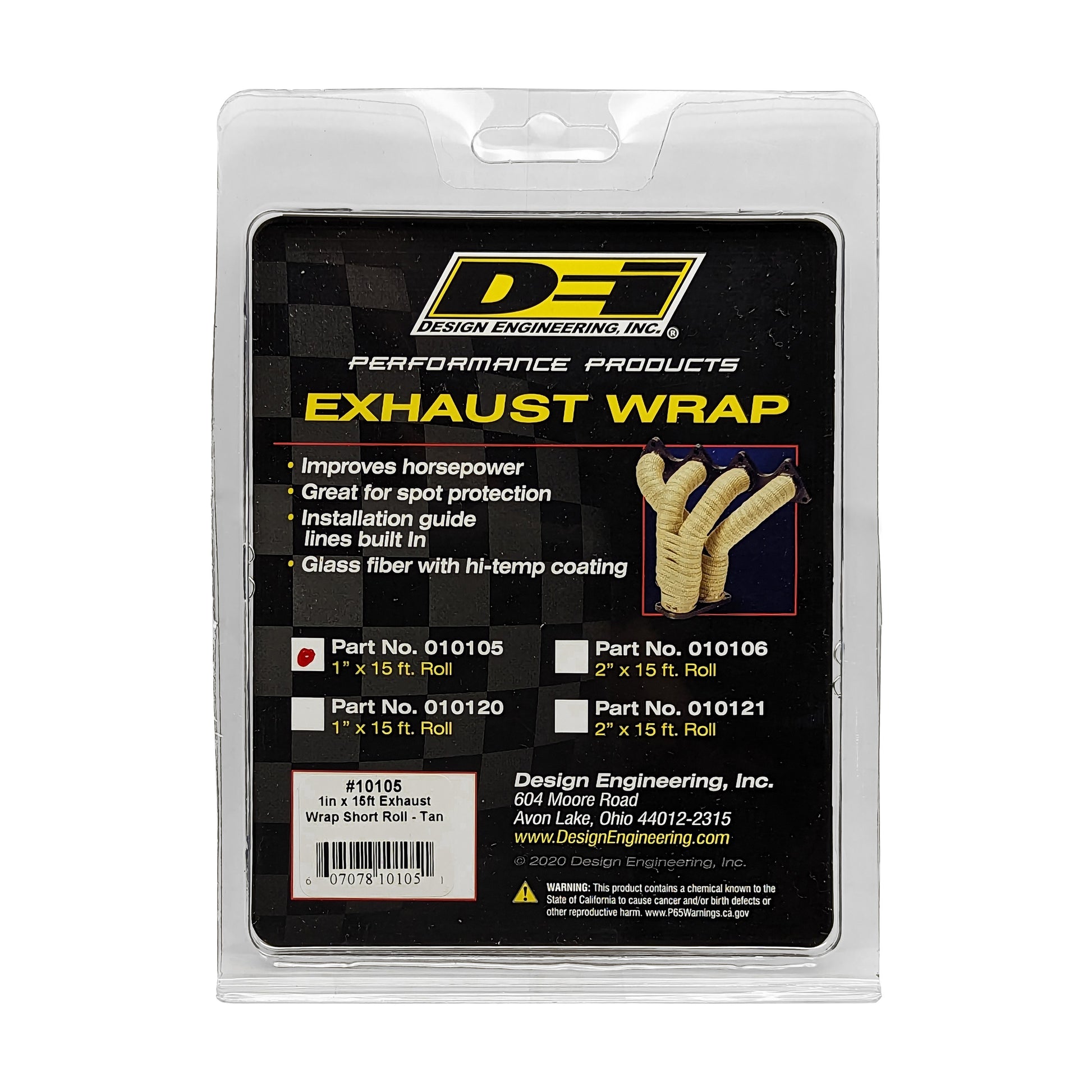 One 15 foot roll of 1 inch wide Tan Glass Fiber exhaust wrap. by Design Engineering