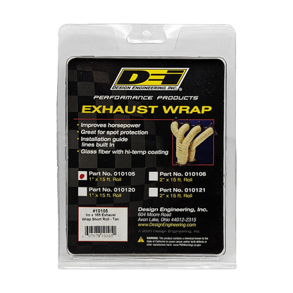 One 15 foot roll of 1 inch wide Tan Glass Fiber exhaust wrap. by Design Engineering