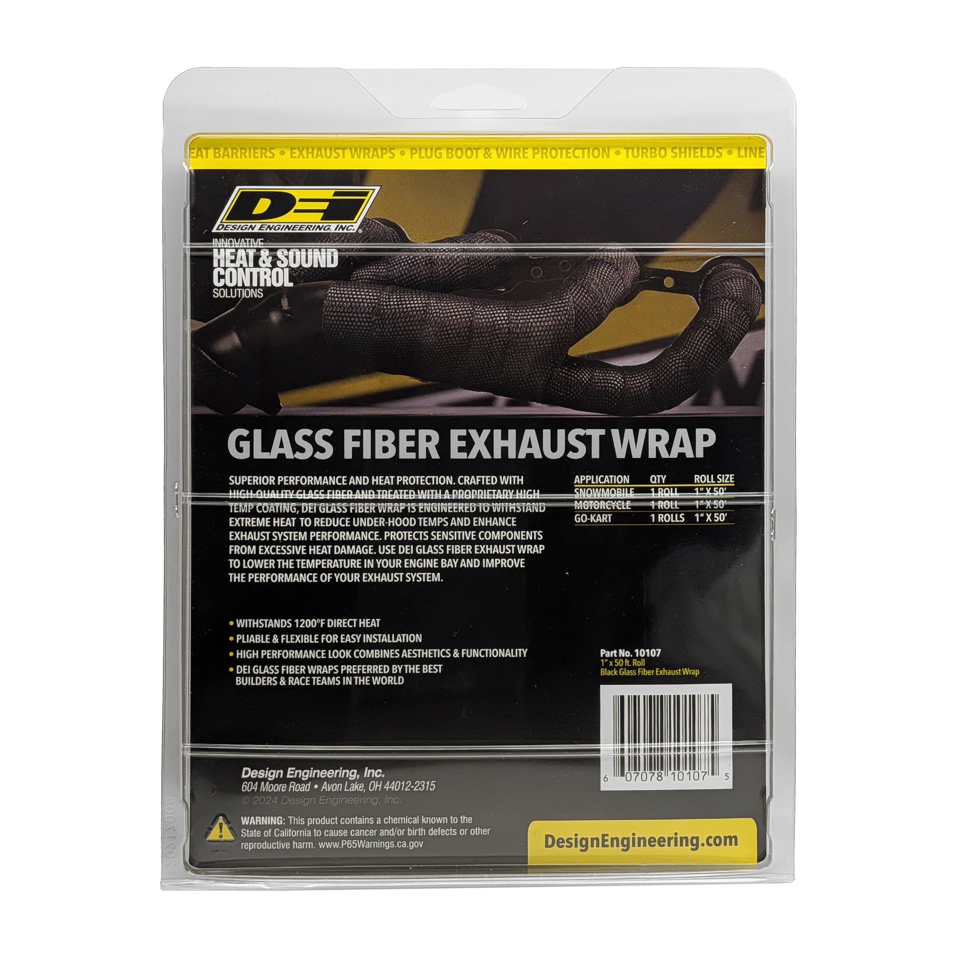 One 50 foot roll of 1 inch wide Black Glass Fiber exhaust wrap. by Design Engineering