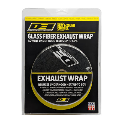 One 50 foot roll of 1 inch wide Black Glass Fiber exhaust wrap. by Design Engineering
