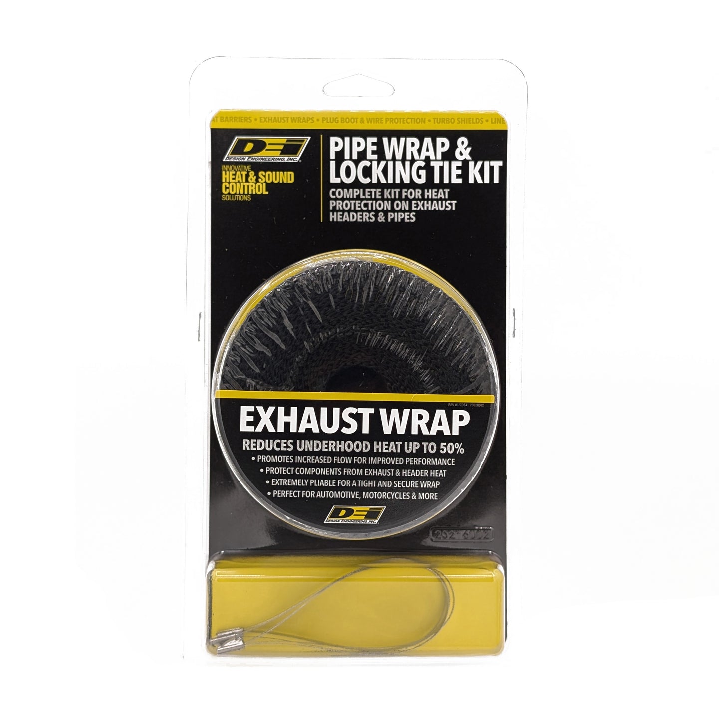One 25 foot length of 2 inch wide black exhaust wrap and four locking ties. by Design Engineering