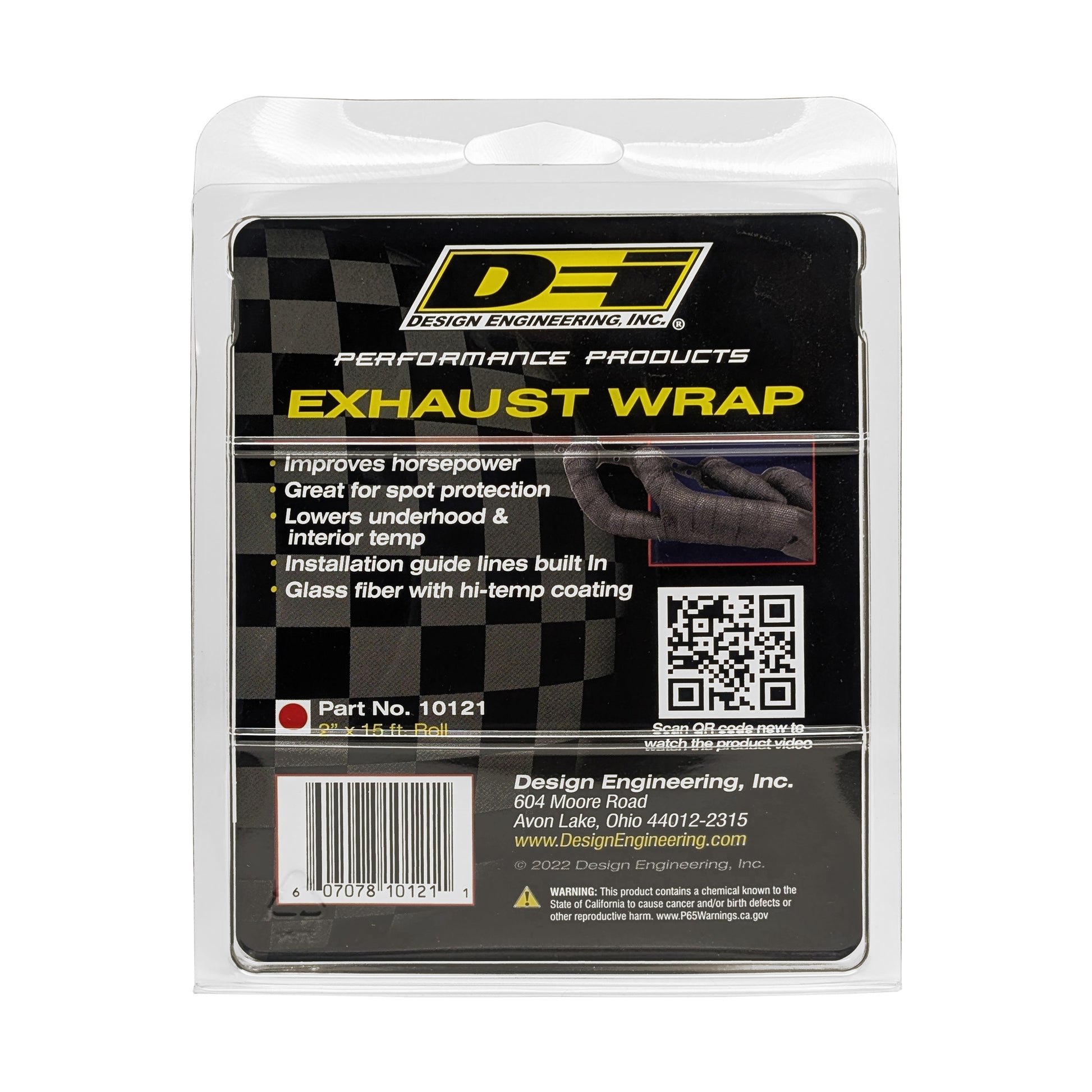 One 15 foot roll of 2 inch wide Black Glass Fiber Exhaust wrap. by Design Engineering