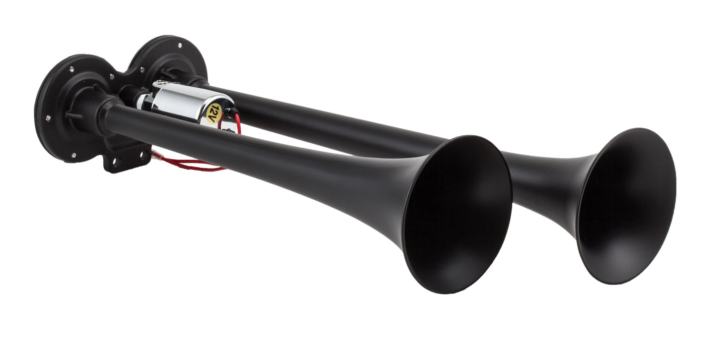 Compact black XCR 2.0 coated spun copper dual truck horn. by Kleinn Automotive Accessories