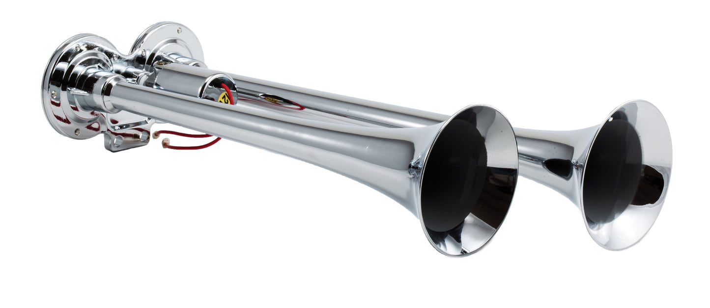 Compact chrome-plated copper dual truck horn. by Kleinn Automotive Accessories