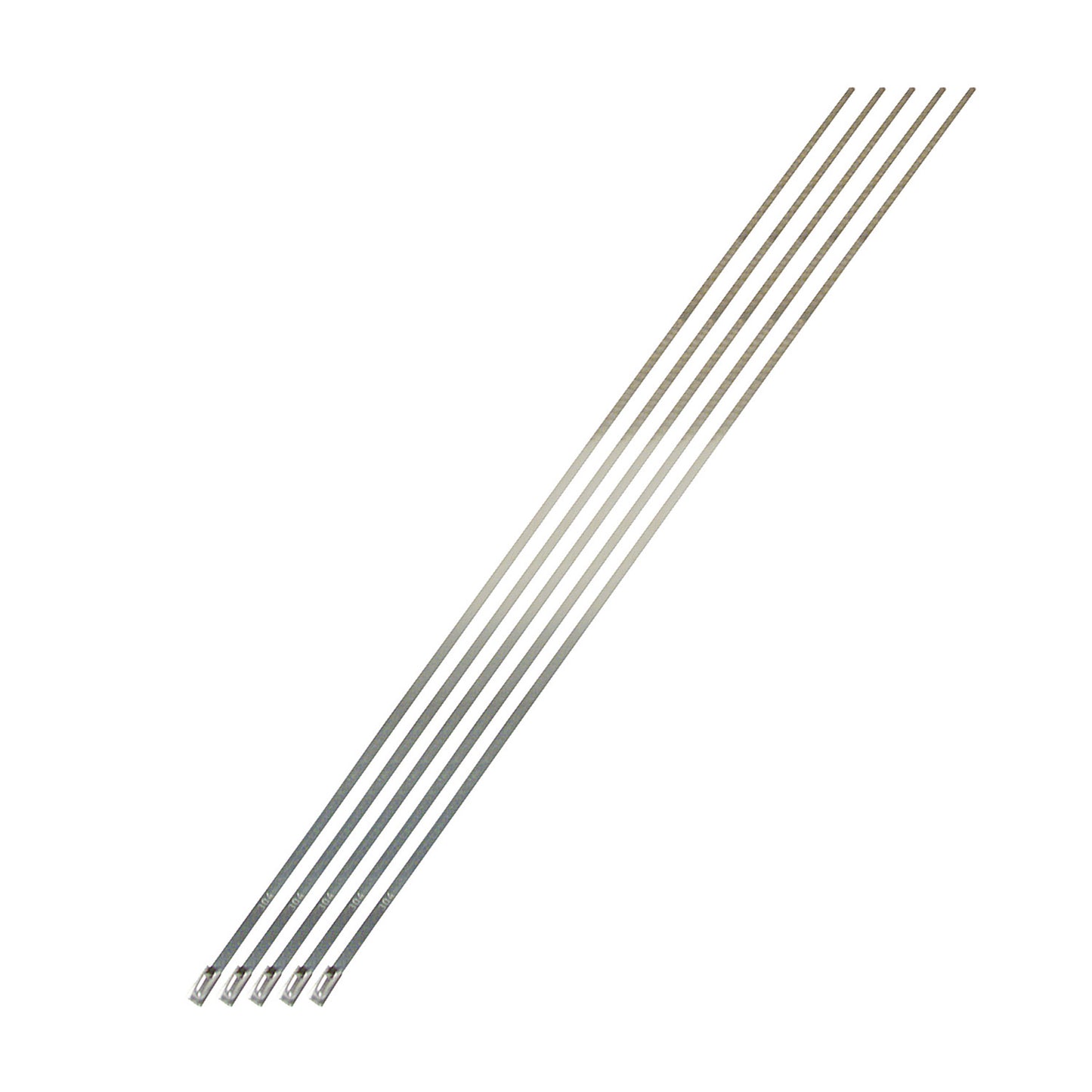 Five 14 inch long stainless steel locking ties. by Design Engineering