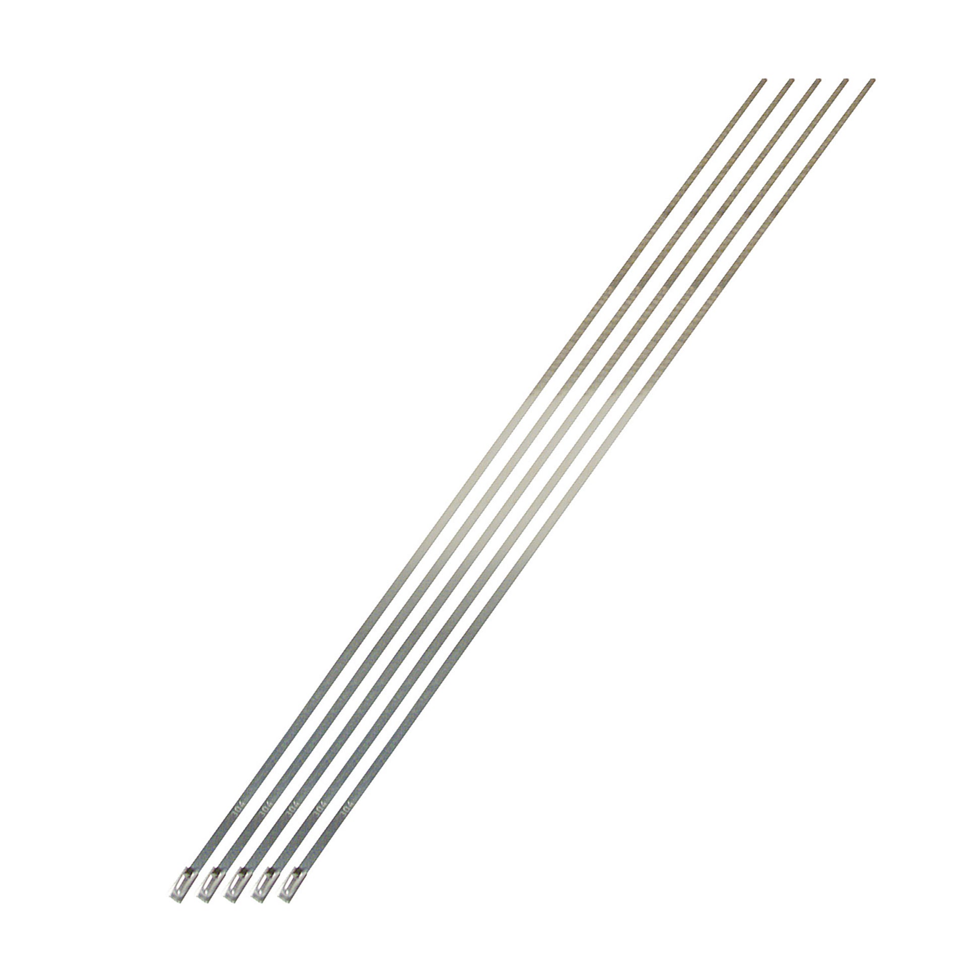 Five 14 inch long stainless steel locking ties. by Design Engineering