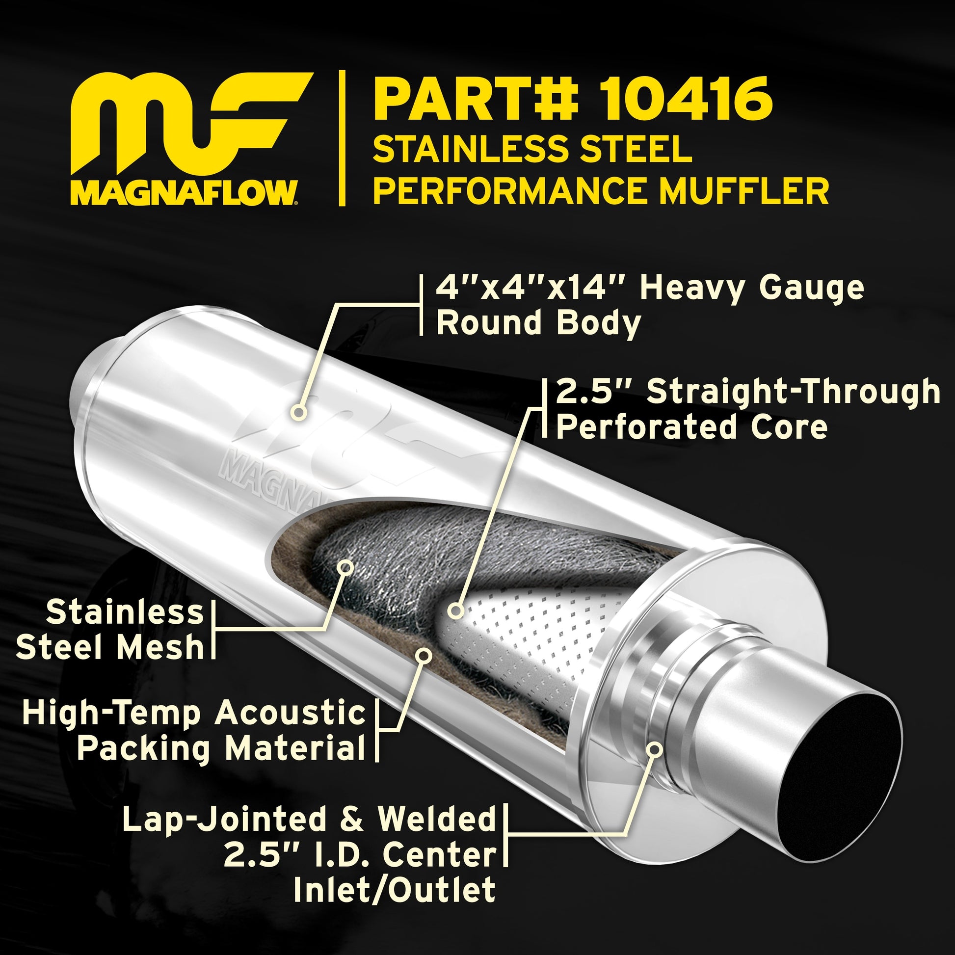Straight-Through Performance Muffler; 2.5in. Center/Center; 4x14x4 Body by MagnaFlow Exhaust Products