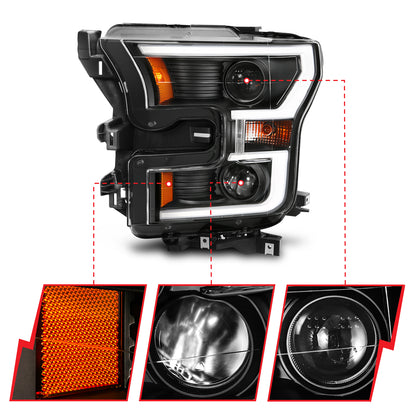 Projector Headlights w/ Plank Style Switchback Black w/ Amber by ANZO USA
