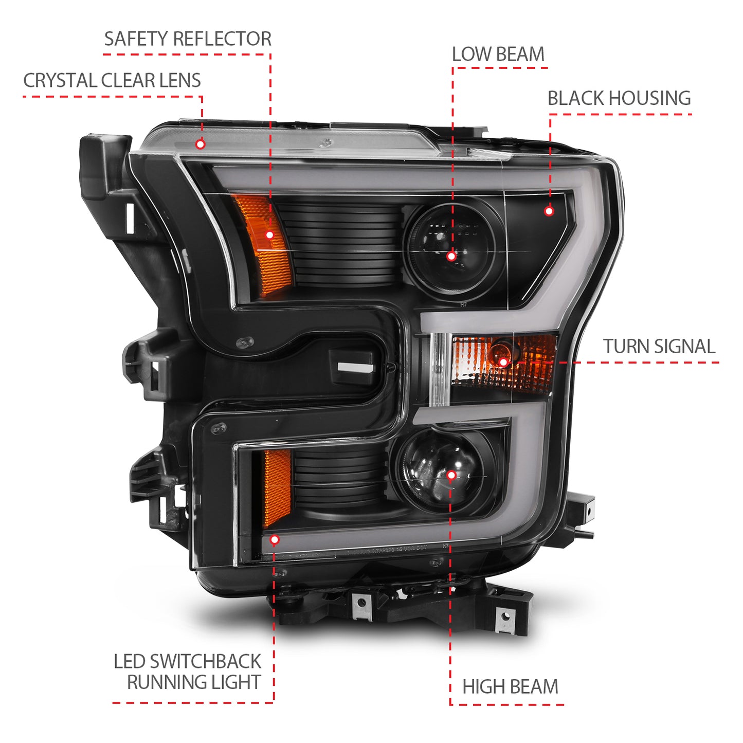 Projector Headlights w/ Plank Style Switchback Black w/ Amber by ANZO USA