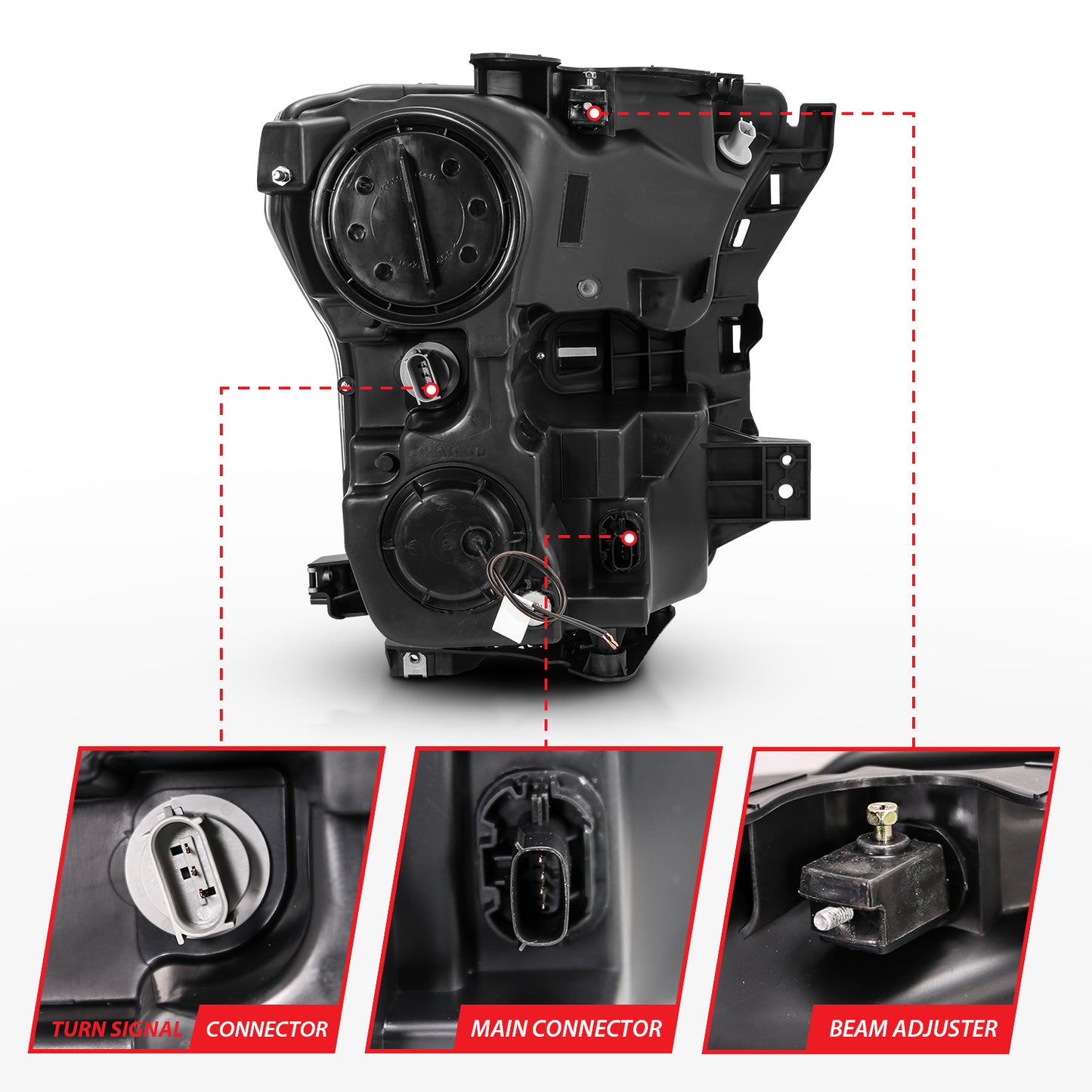 Projector Headlights w/ Plank Style Switchback Black w/ Amber by ANZO USA