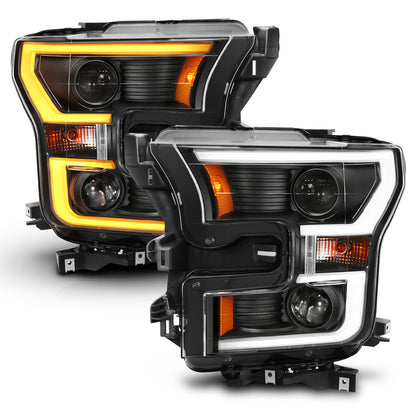 Projector Headlights w/ Plank Style Switchback Black w/ Amber by ANZO USA