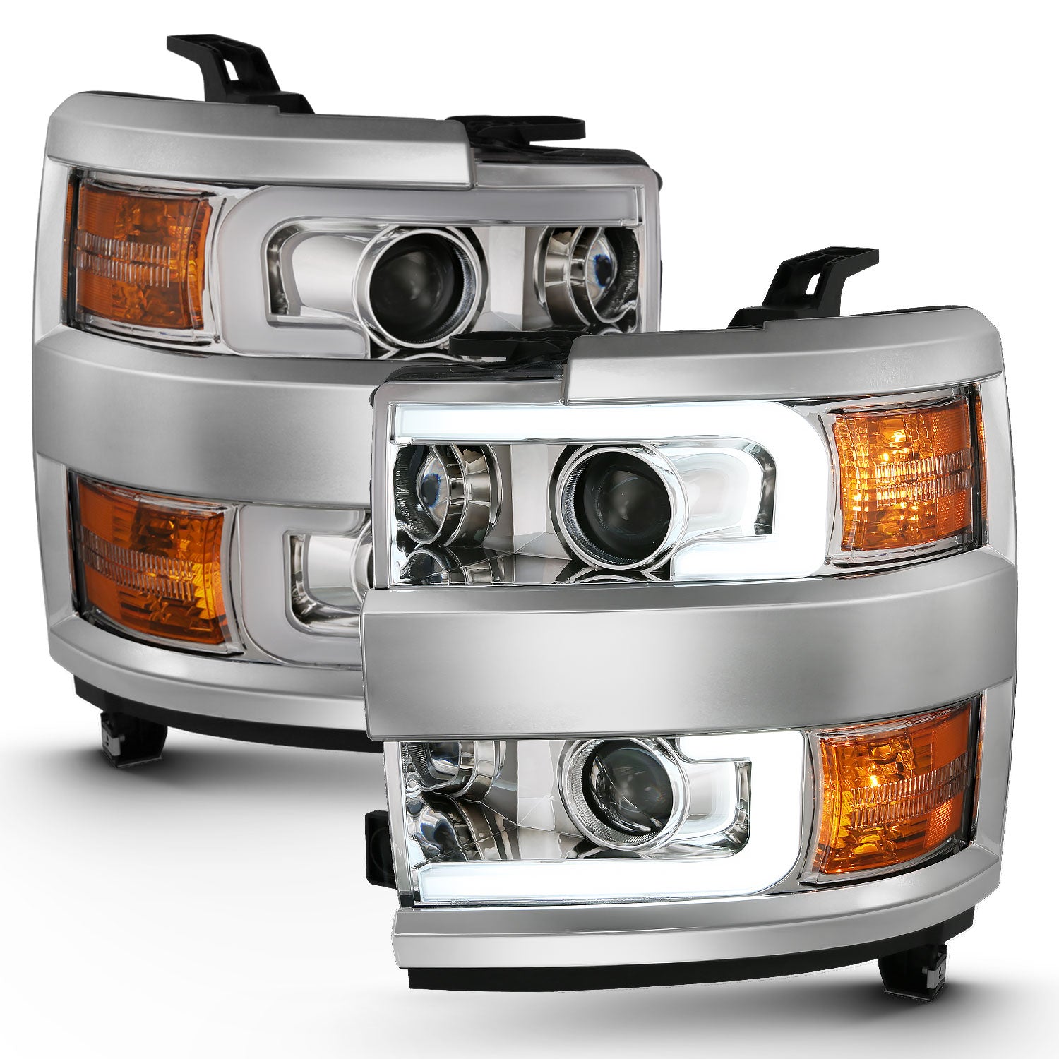 Projector Headlights w/ Plank Style Design Chrome w/ Amber by ANZO USA