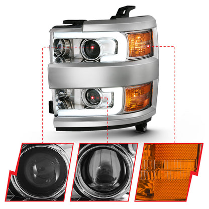 Projector Headlights w/ Plank Style Design Chrome w/ Amber by ANZO USA