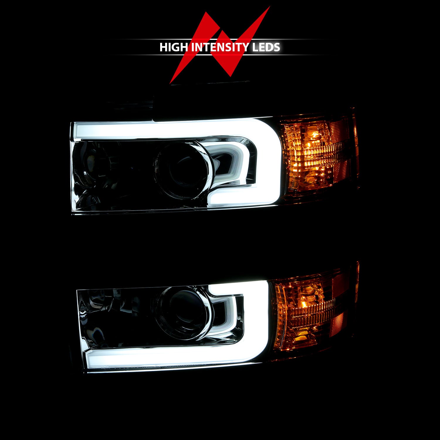 Projector Headlights w/ Plank Style Design Chrome w/ Amber by ANZO USA
