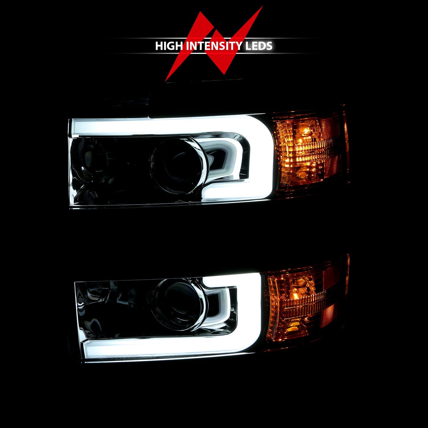 Projector Headlights w/ Plank Style Design Chrome w/ Amber by ANZO USA