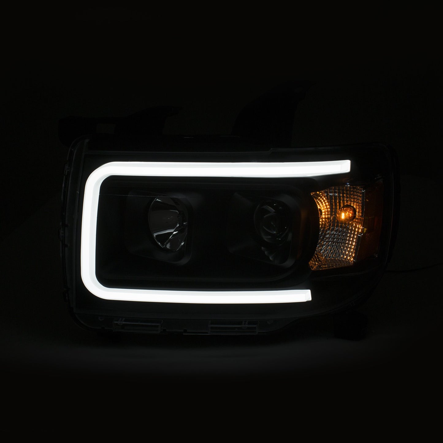 Projector Headlights w/ Plank Style Design Black w/ Amber by ANZO USA