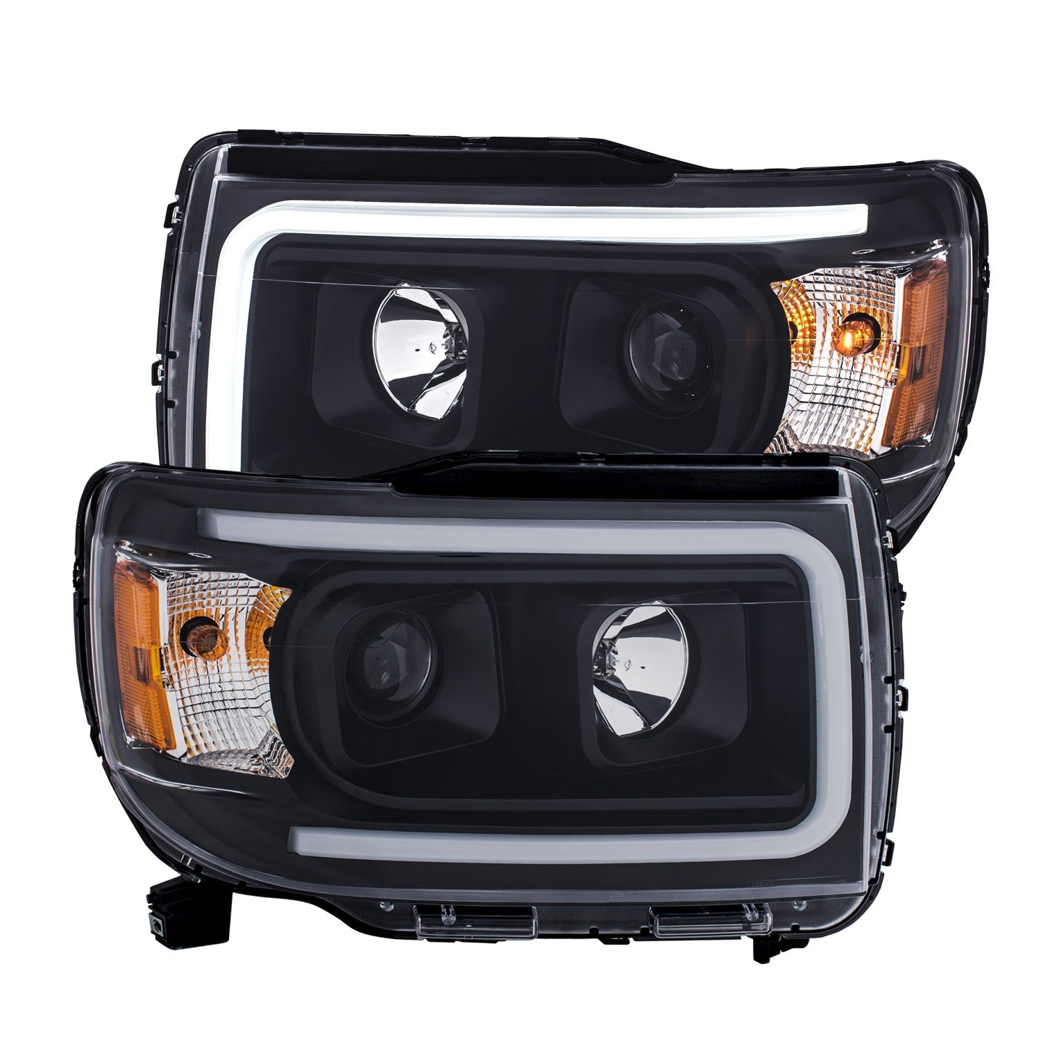 Projector Headlights w/ Plank Style Design Black w/ Amber by ANZO USA