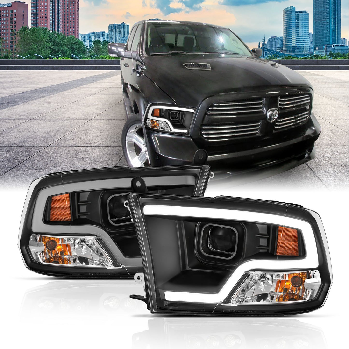 Projector Headlights Plank Style Design Black by ANZO USA