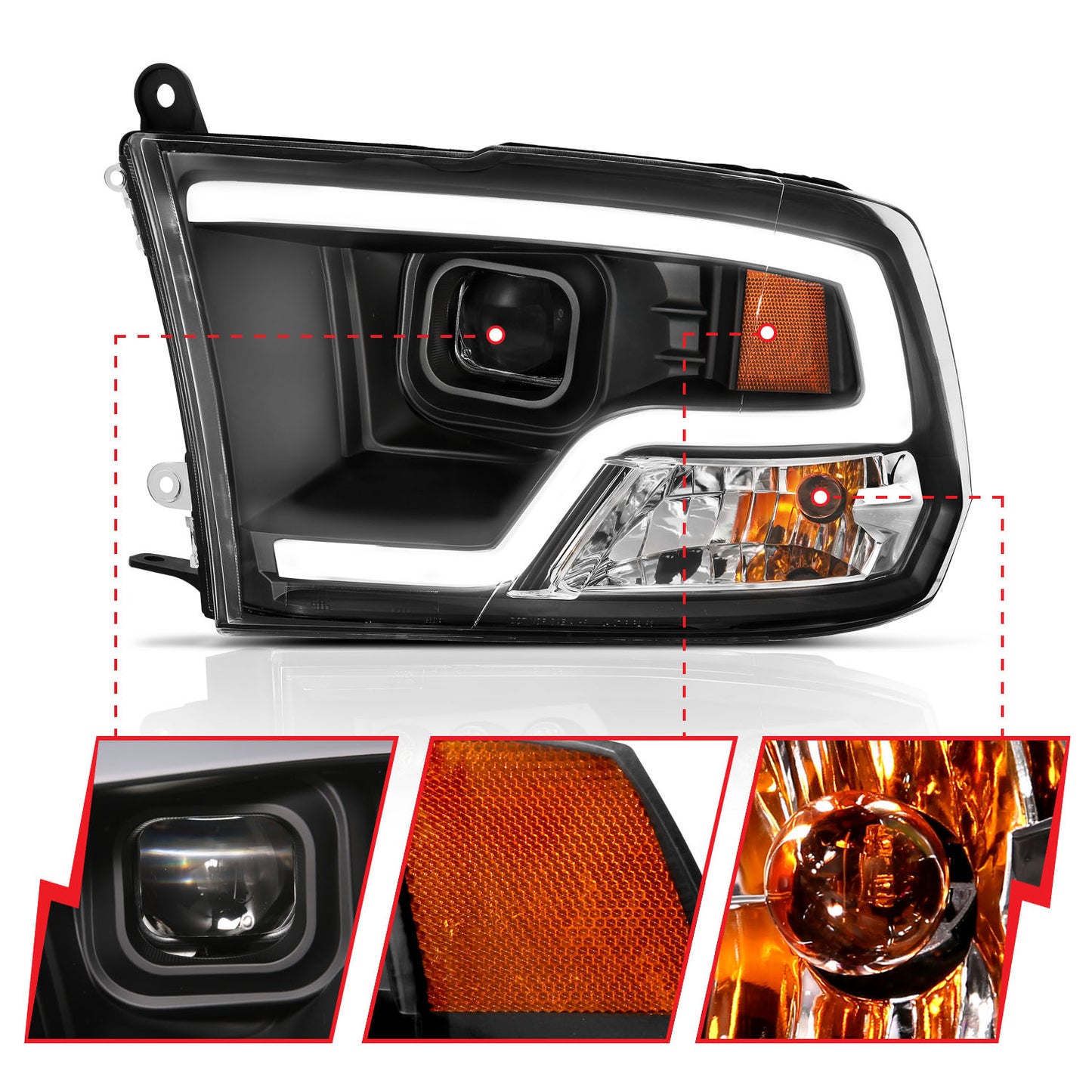 Projector Headlights Plank Style Design Black by ANZO USA